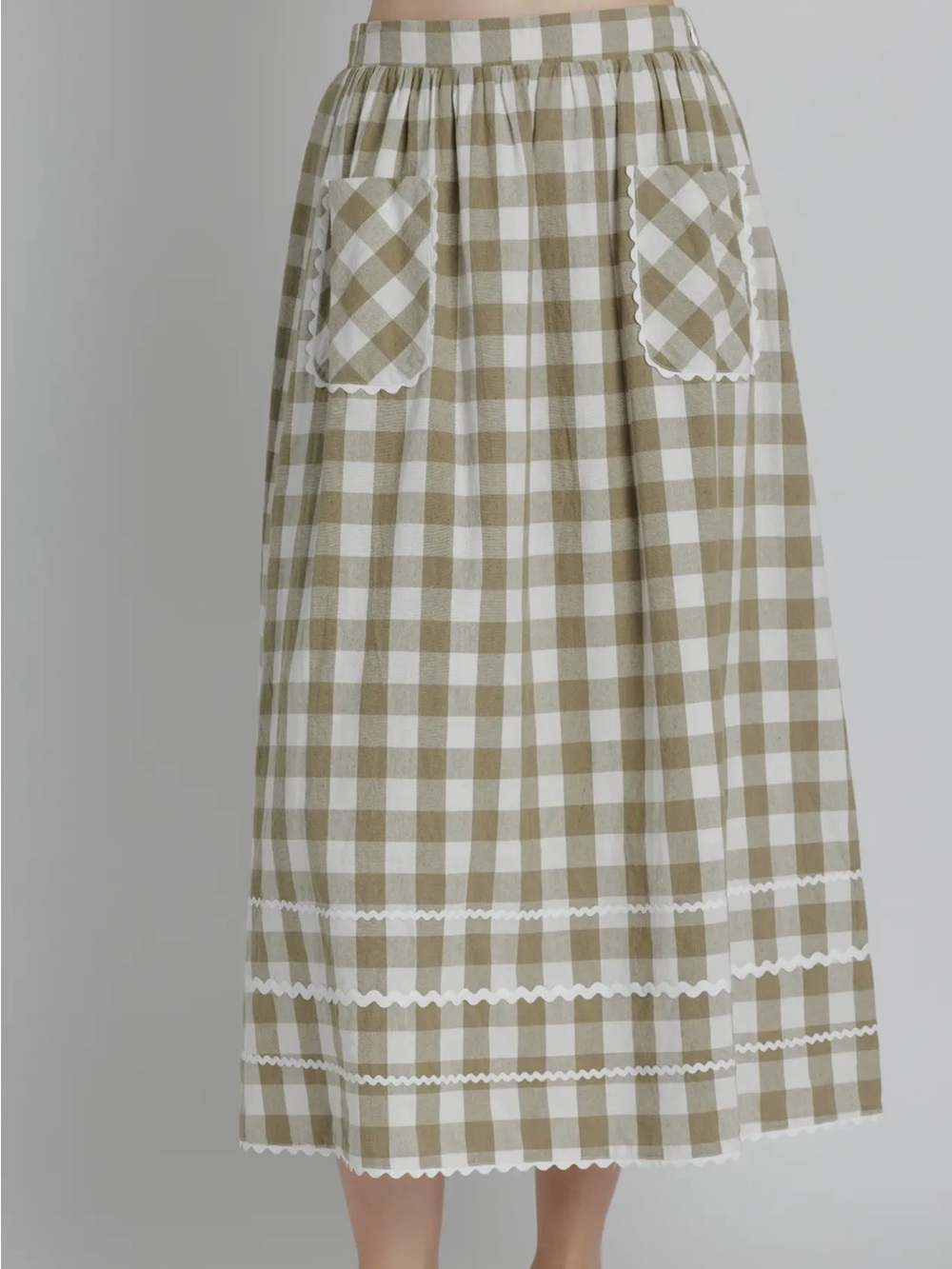 Anthropologie FALL 2026 AUREUM Green and White Gingham Skirt with Ruffle Waist